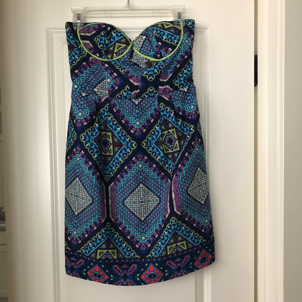 Aryn K. strapless tribal print dress